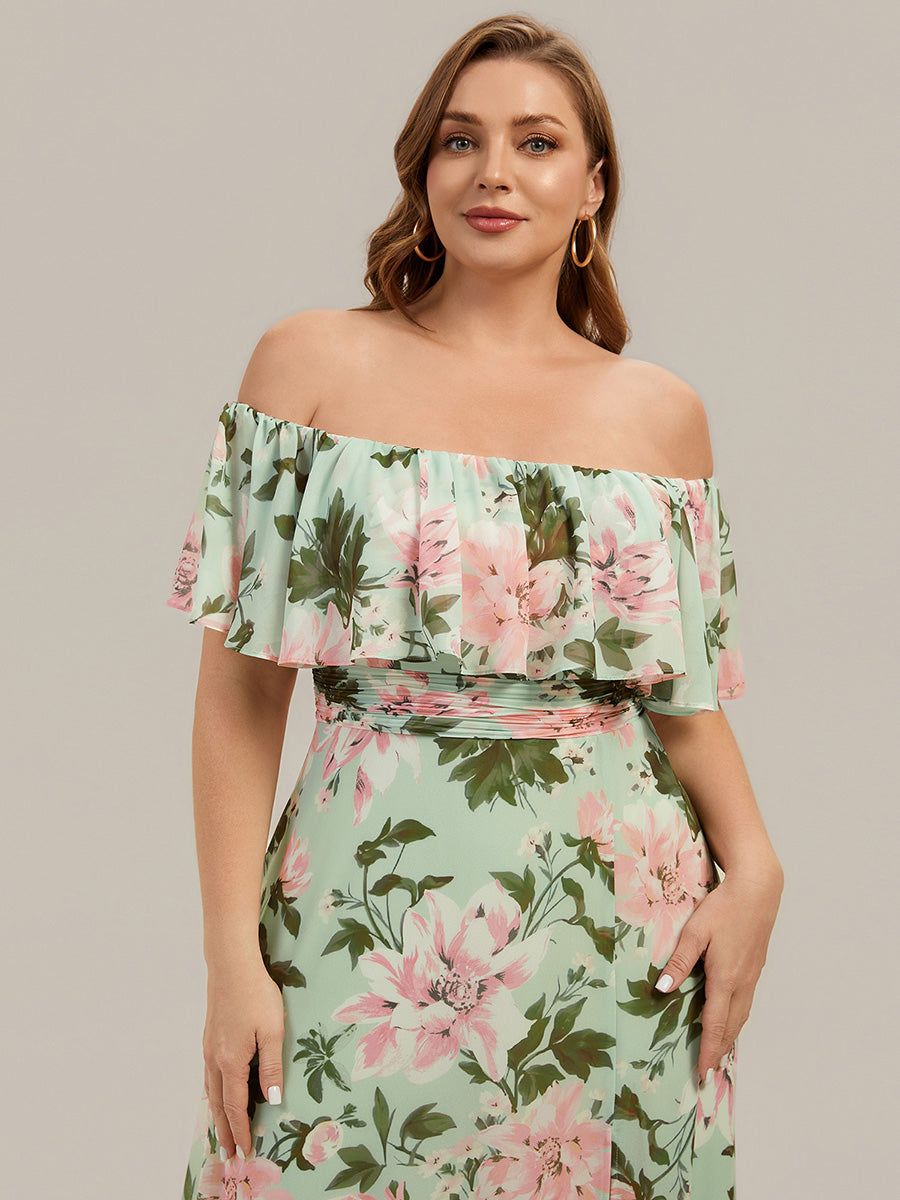 ever ÉMILE|Plus Size Off the Shoulder Formal Bridesmaid Dress with Thigh Split