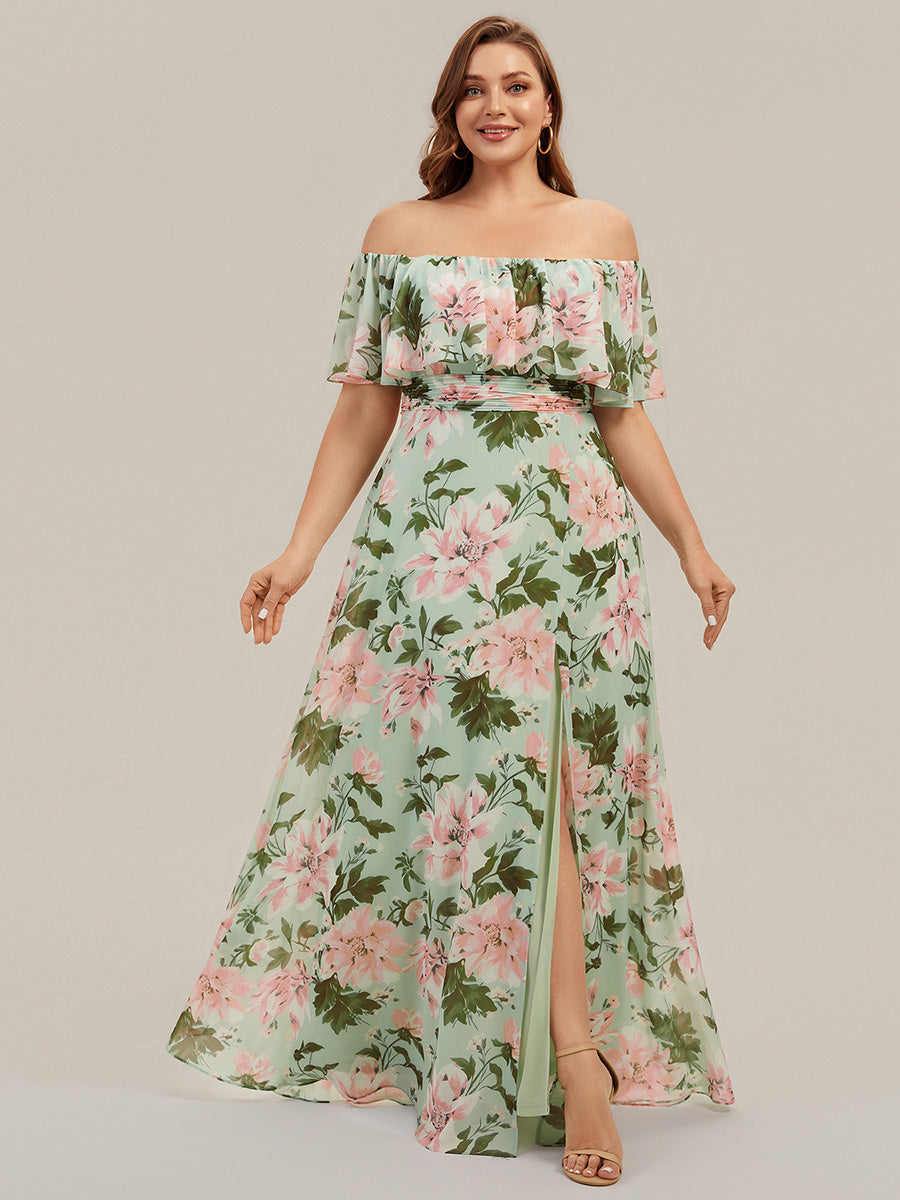 ever ÉMILE|Plus Size Off the Shoulder Formal Bridesmaid Dress with Thigh Split