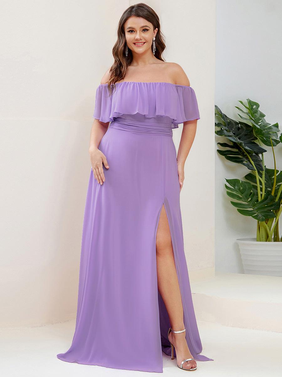ever ÉMILE|Off the Shoulder Ruffle Bodice Long Flowy Chiffon Bridesmaid Dress