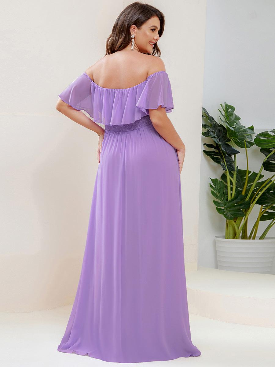 ever ÉMILE|Off the Shoulder Ruffle Bodice Long Flowy Chiffon Bridesmaid Dress