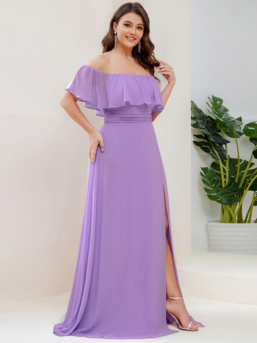ever ÉMILE|Plus Size Off the Shoulder Formal Bridesmaid Dress with Thigh Split