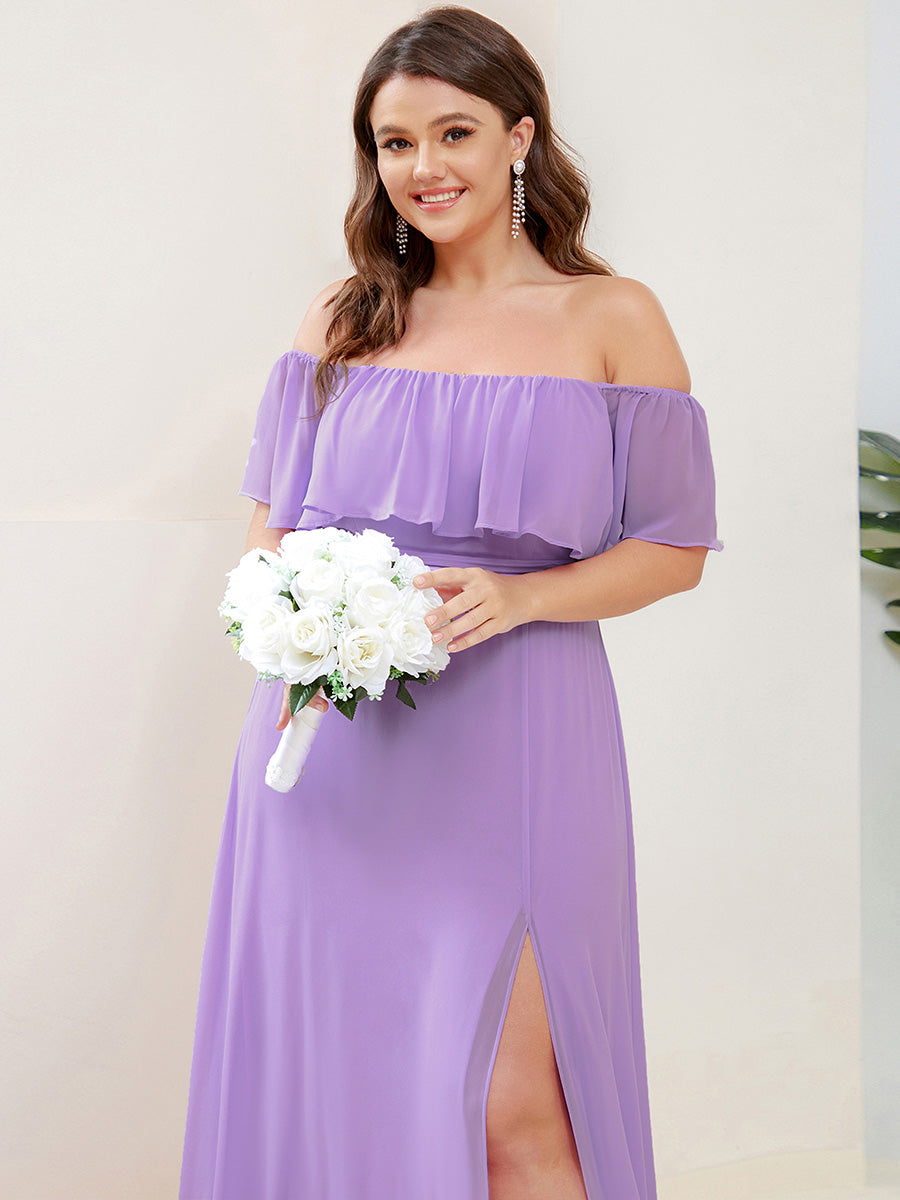 ever ÉMILE|Plus Size Off the Shoulder Formal Bridesmaid Dress with Thigh Split