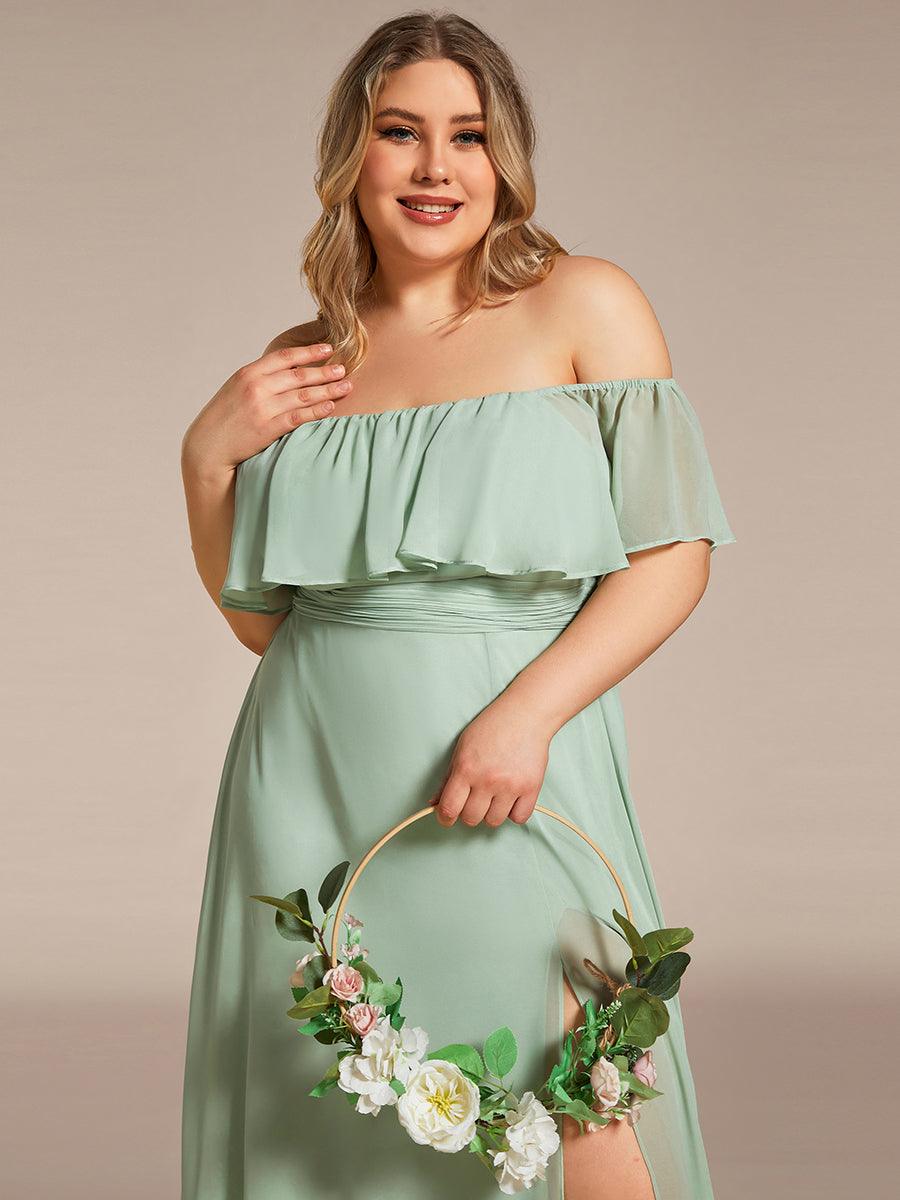 ever ÉMILE|Off the Shoulder Ruffle Bodice Long Flowy Chiffon Bridesmaid Dress