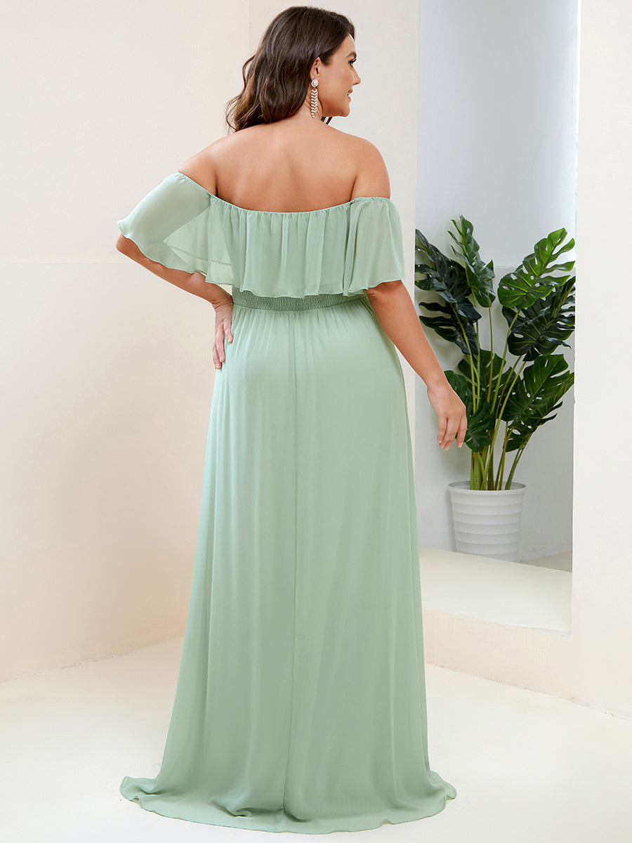 ever ÉMILE|Plus Size Off the Shoulder Formal Bridesmaid Dress with Thigh Split