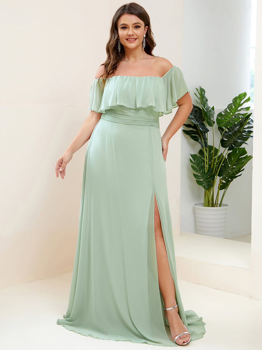 ever ÉMILE|Plus Size Off the Shoulder Formal Bridesmaid Dress with Thigh Split
