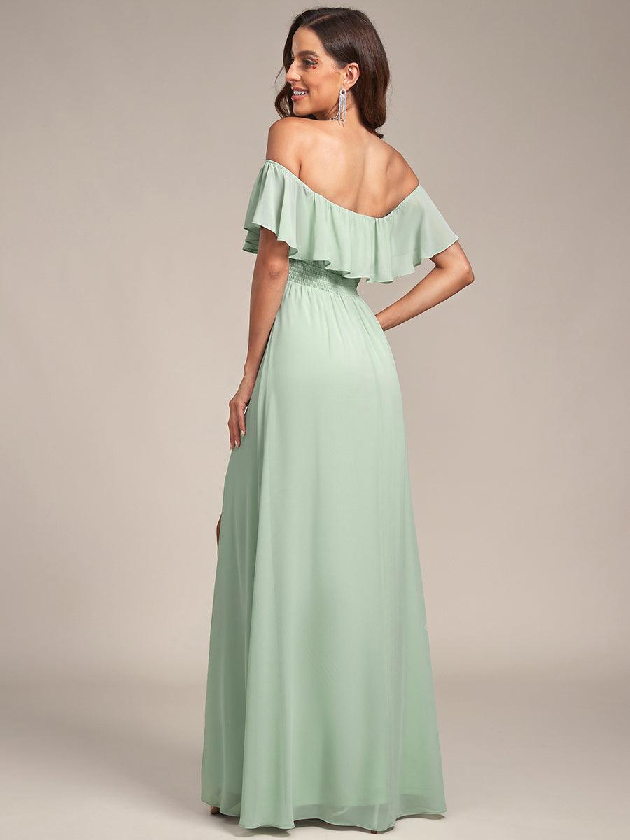 ever ÉMILE|Off the Shoulder Ruffle Bodice Long Flowy Chiffon Bridesmaid Dress