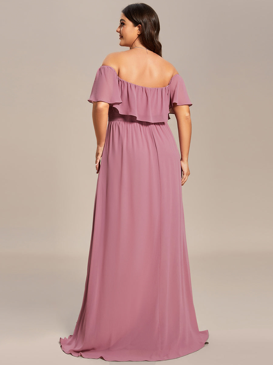 ever ÉMILE|Plus Size Off the Shoulder Formal Bridesmaid Dress with Thigh Split