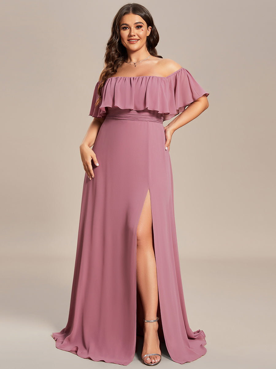 ever ÉMILE|Plus Size Off the Shoulder Formal Bridesmaid Dress with Thigh Split