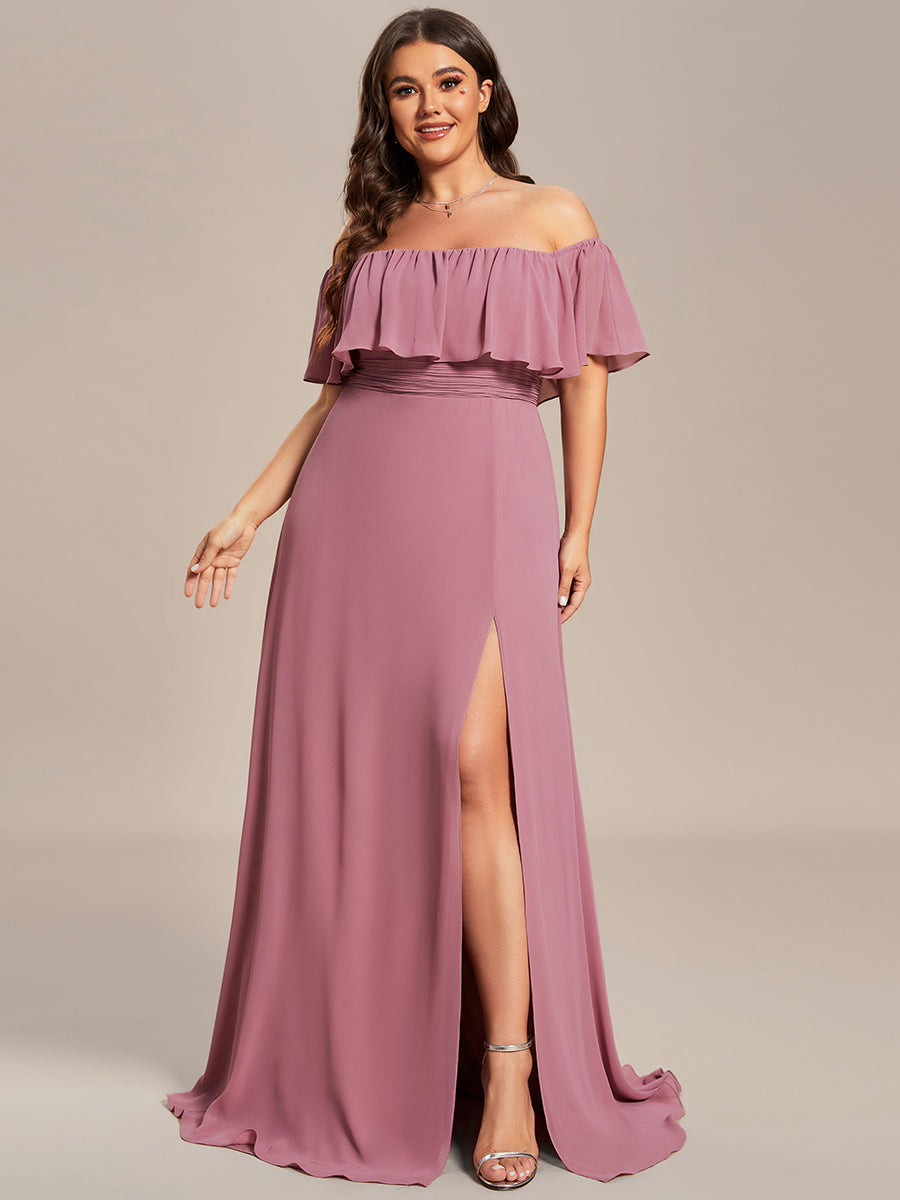 ever ÉMILE|Plus Size Off the Shoulder Formal Bridesmaid Dress with Thigh Split