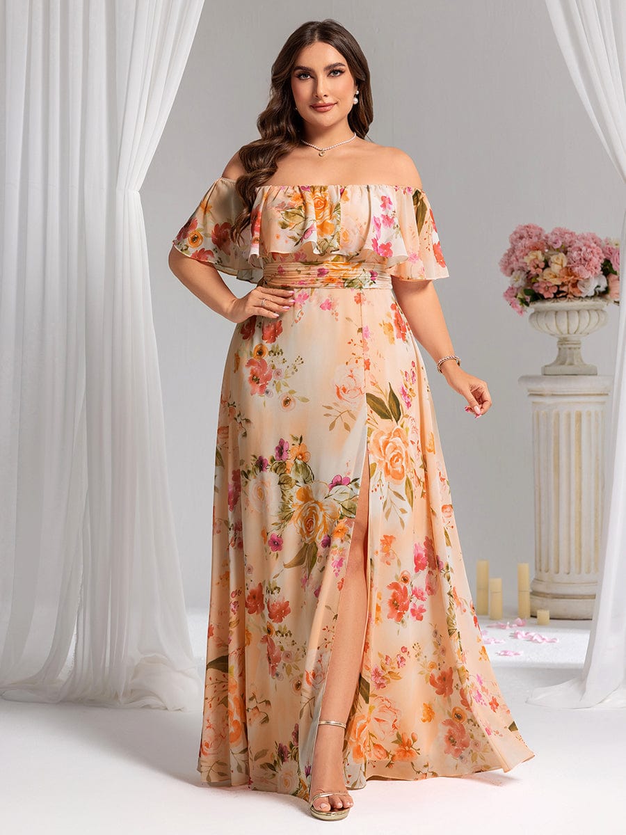 ever ÉMILE|Off the Shoulder Ruffle Bodice Long Flowy Chiffon Bridesmaid Dress