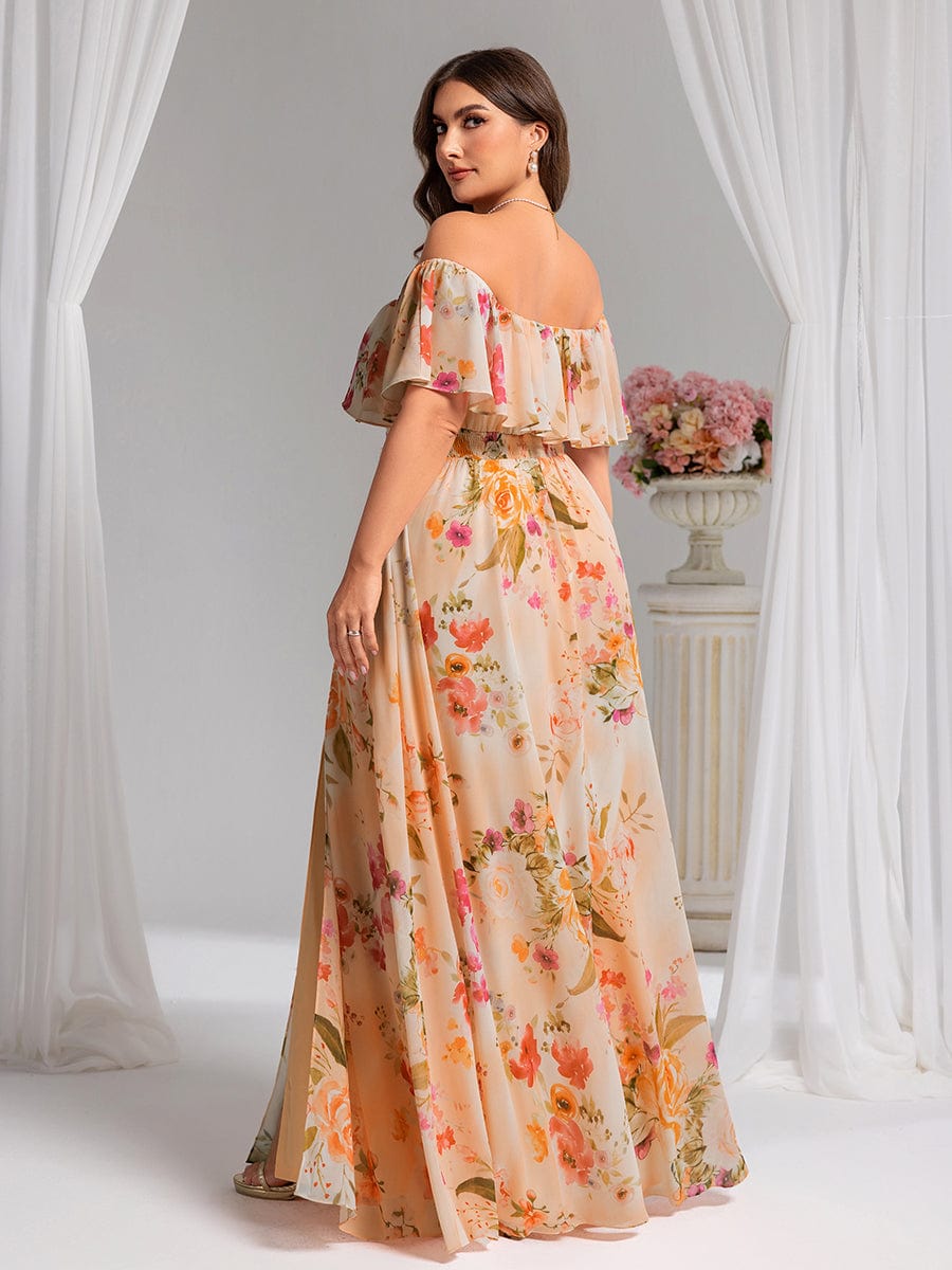 ever ÉMILE|Off the Shoulder Ruffle Bodice Long Flowy Chiffon Bridesmaid Dress