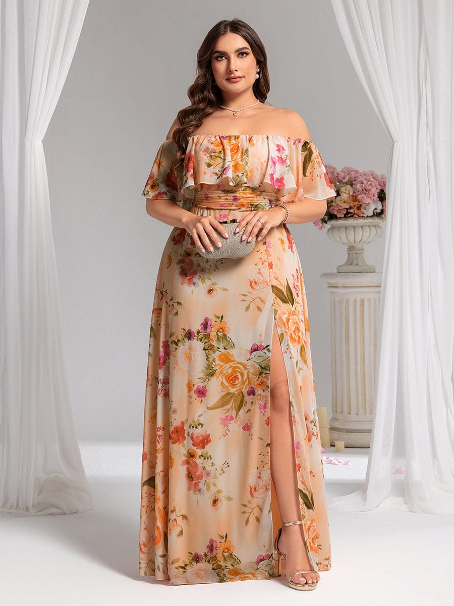 ever ÉMILE|Off the Shoulder Ruffle Bodice Long Flowy Chiffon Bridesmaid Dress