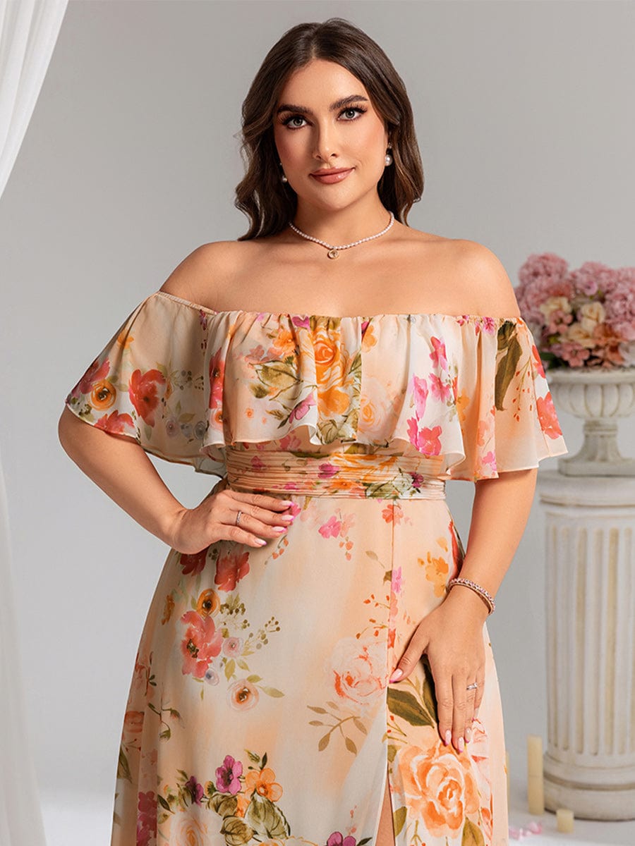 ever ÉMILE|Off the Shoulder Ruffle Bodice Long Flowy Chiffon Bridesmaid Dress