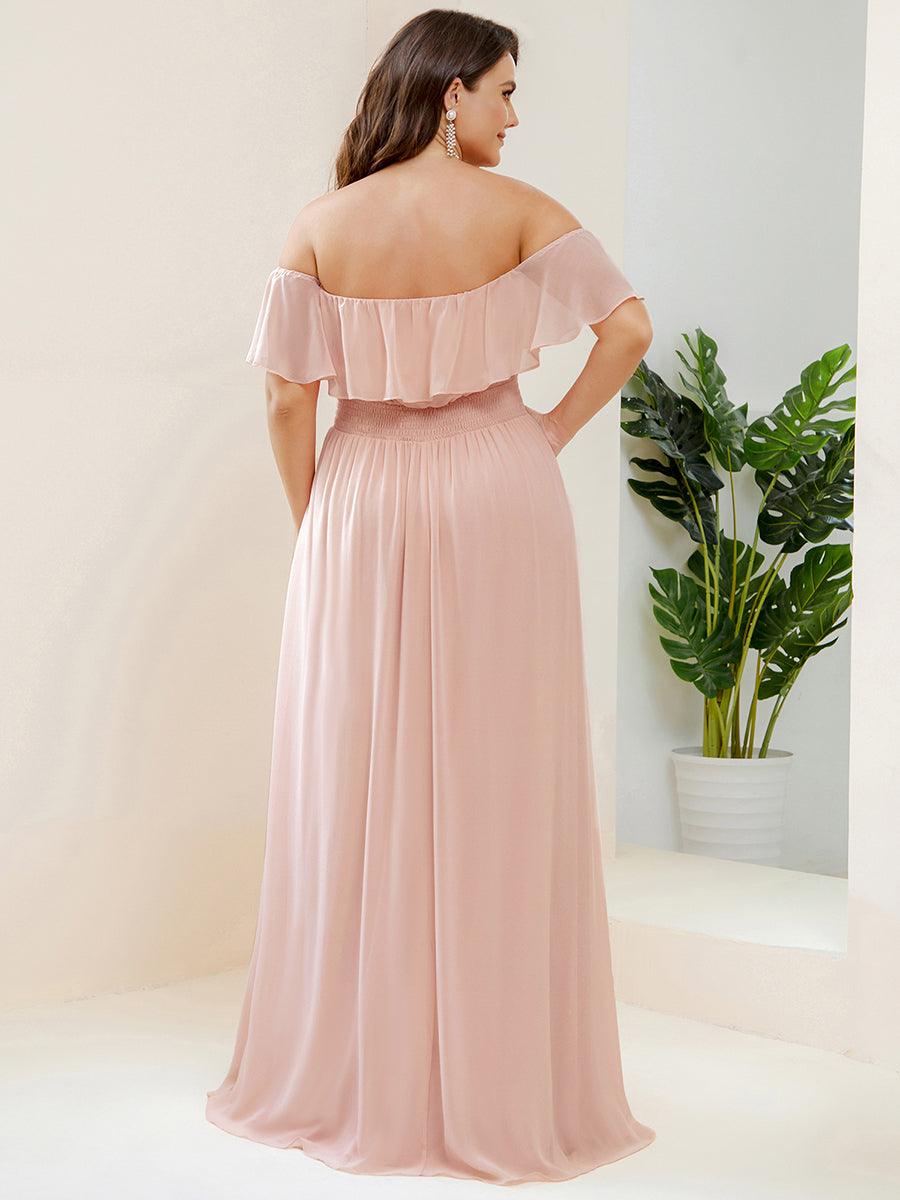 ever ÉMILE|Off the Shoulder Ruffle Bodice Long Flowy Chiffon Bridesmaid Dress