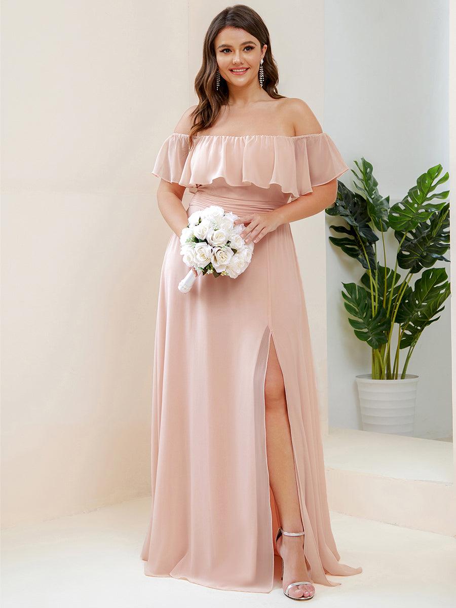 ever ÉMILE|Off the Shoulder Ruffle Bodice Long Flowy Chiffon Bridesmaid Dress