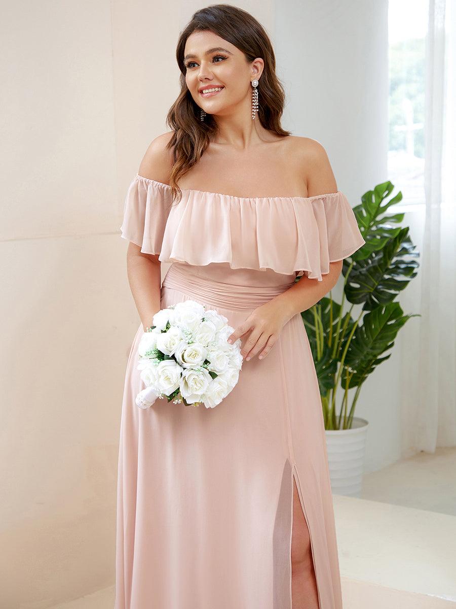 ever ÉMILE|Off the Shoulder Ruffle Bodice Long Flowy Chiffon Bridesmaid Dress