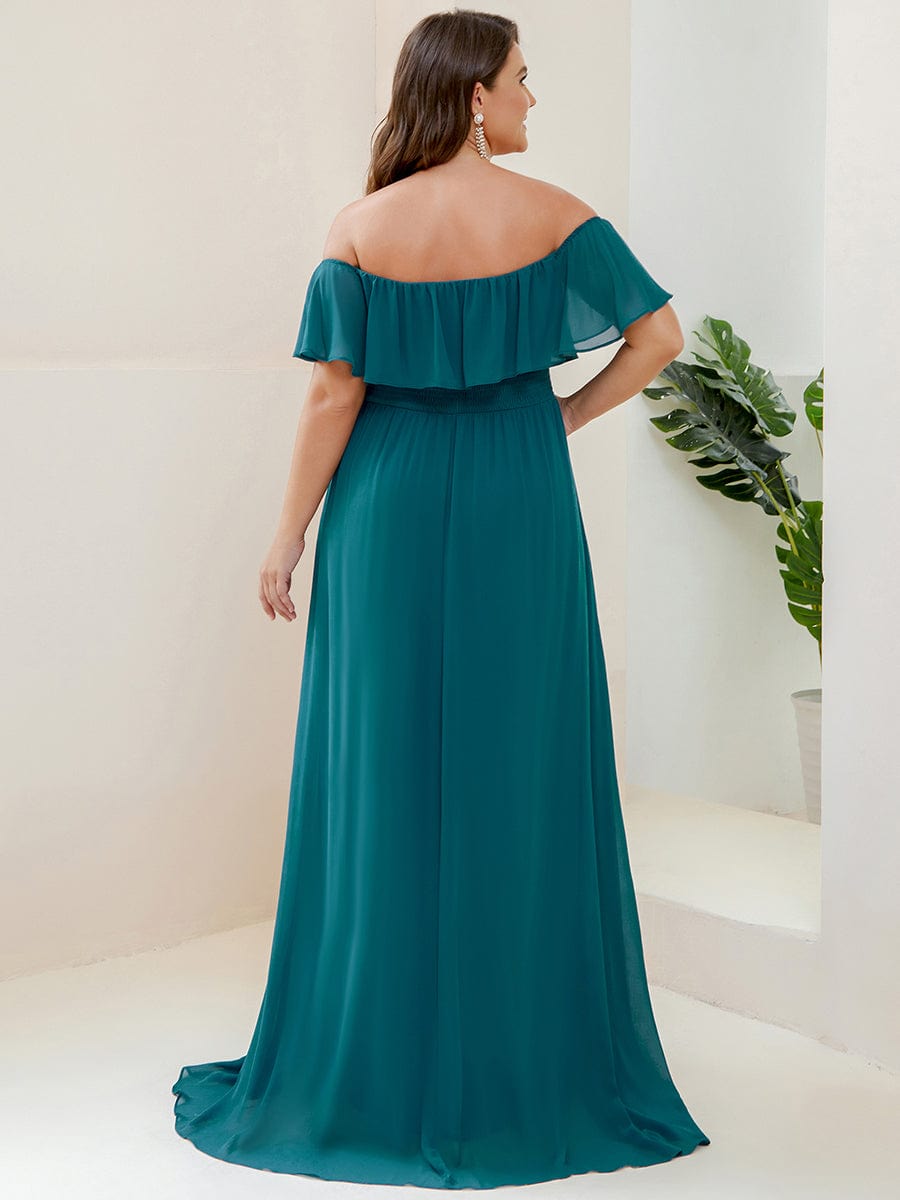 ever ÉMILE|Off the Shoulder Ruffle Bodice Long Flowy Chiffon Bridesmaid Dress