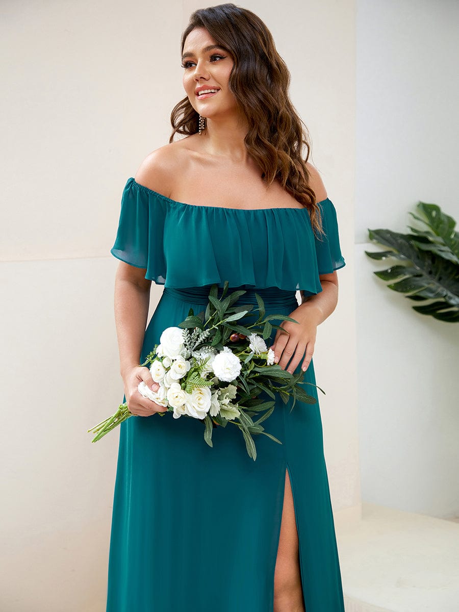 ever ÉMILE|Off the Shoulder Ruffle Bodice Long Flowy Chiffon Bridesmaid Dress