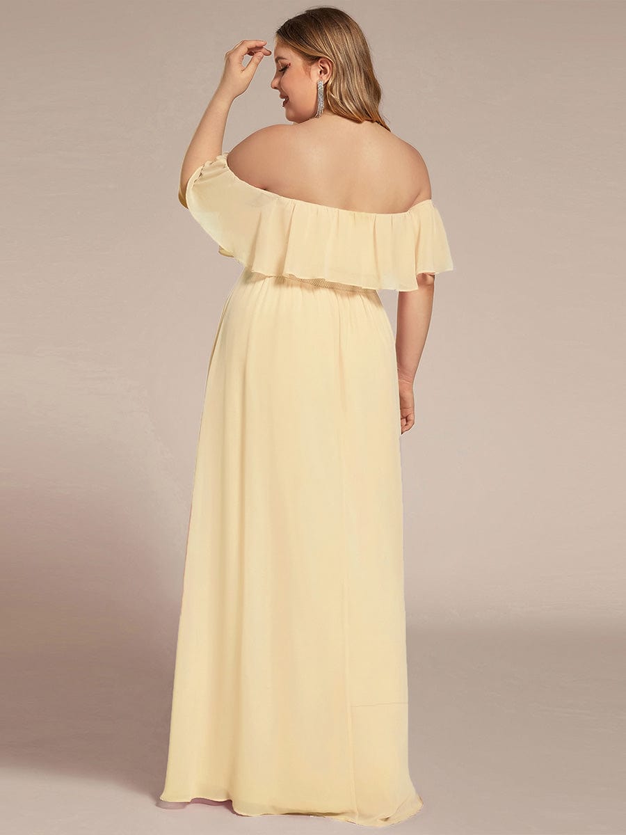 ever ÉMILE|Off the Shoulder Ruffle Bodice Long Flowy Chiffon Bridesmaid Dress