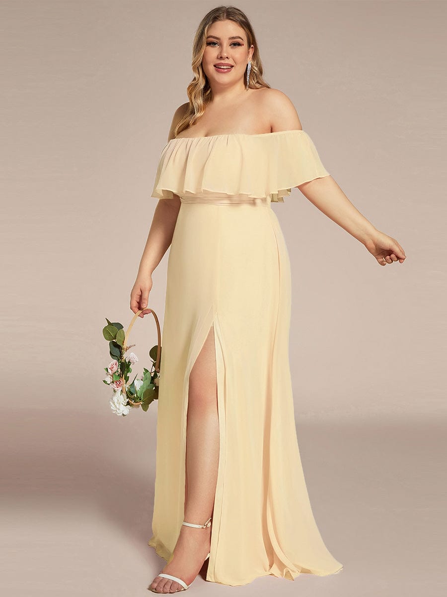 ever ÉMILE|Off the Shoulder Ruffle Bodice Long Flowy Chiffon Bridesmaid Dress