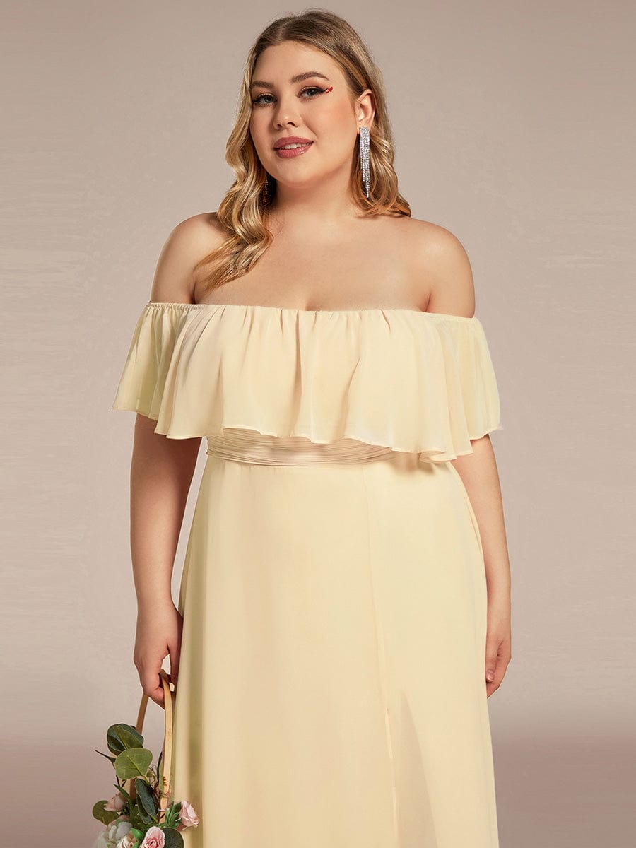 ever ÉMILE|Off the Shoulder Ruffle Bodice Long Flowy Chiffon Bridesmaid Dress