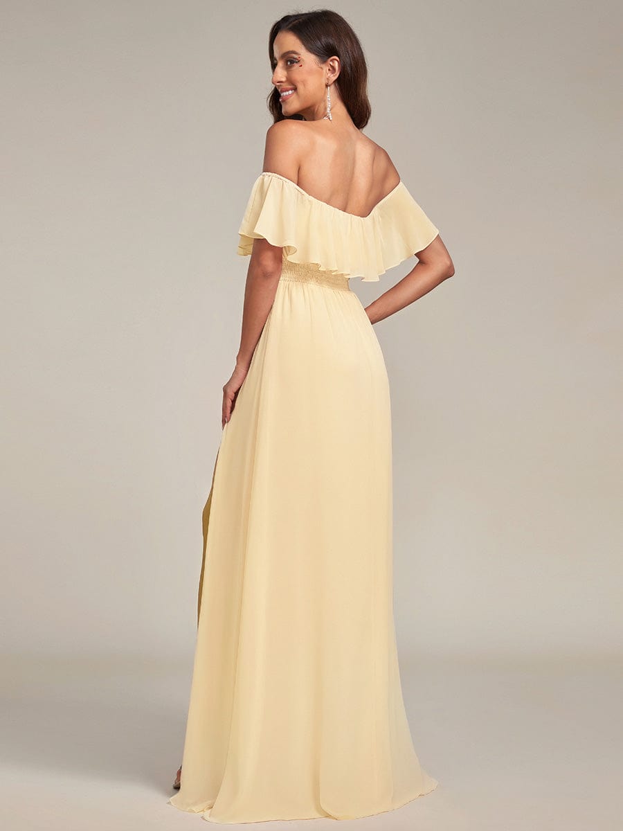 ever ÉMILE|Off the Shoulder Ruffle Bodice Long Flowy Chiffon Bridesmaid Dress