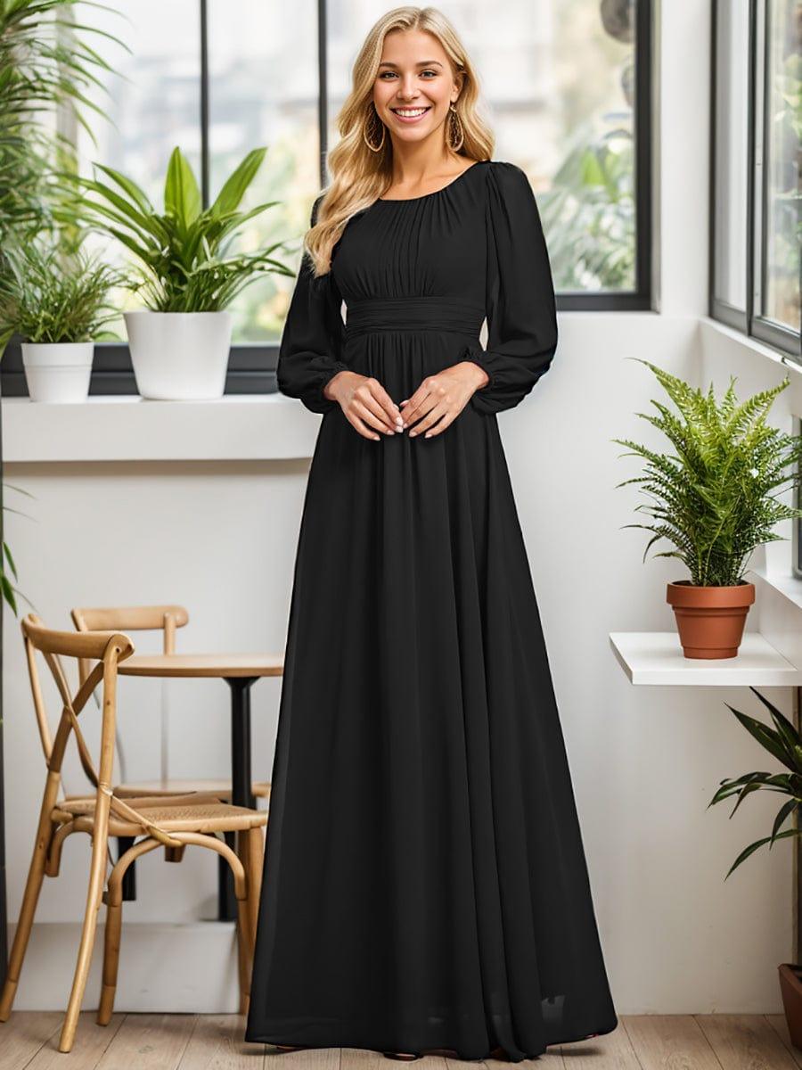 ever CELESTE|Long Sleeve Chiffon A-Line Empire Waist Formal Dress
