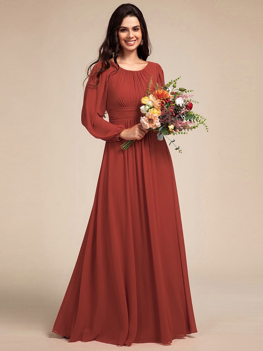 ever CELESTE|Long Sleeve Chiffon A-Line Empire Waist Formal Dress
