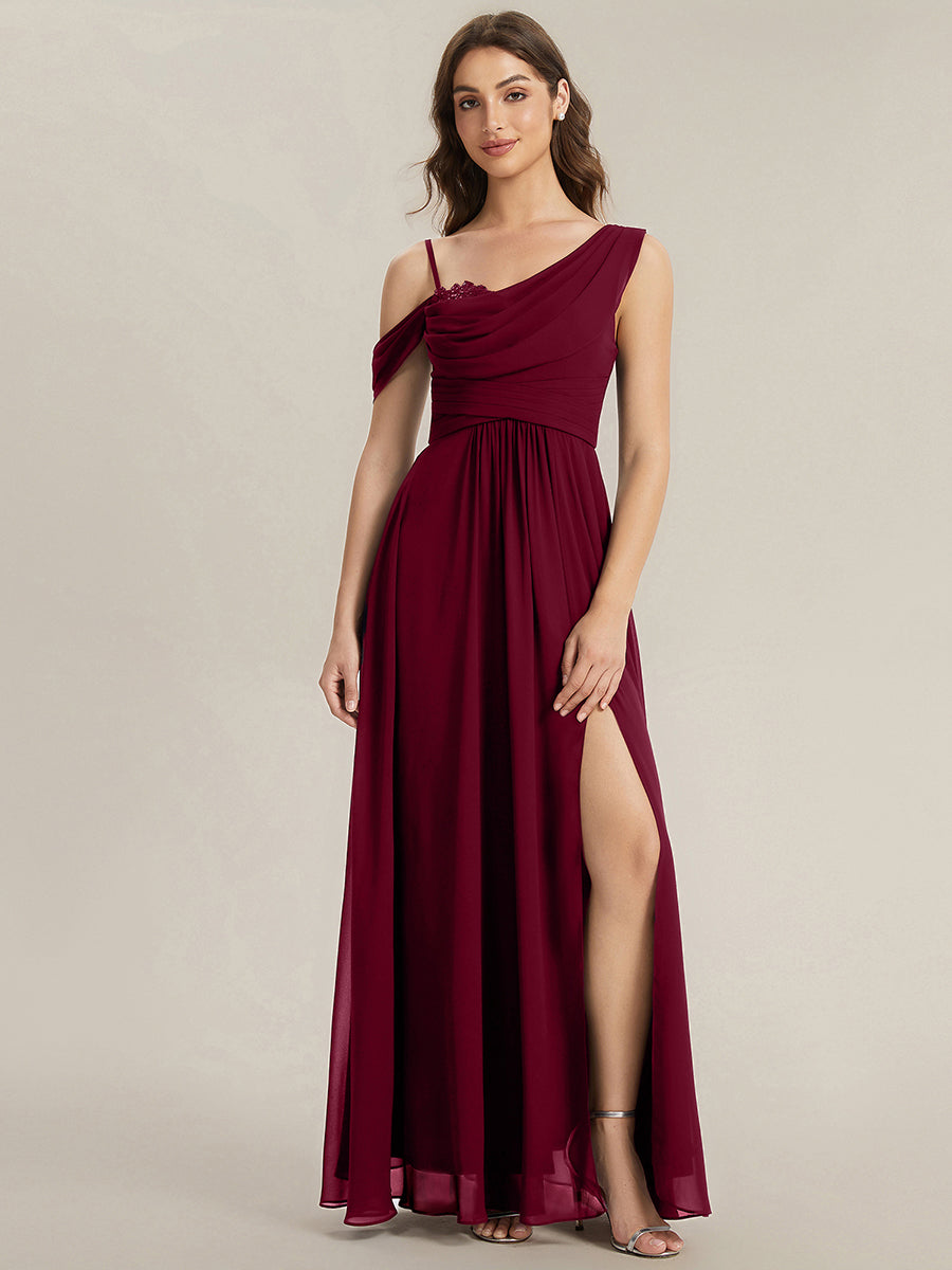 ever ERIKA|Thigh-High Slit Chiffon Dropped shoulders Bridesmaid Dress