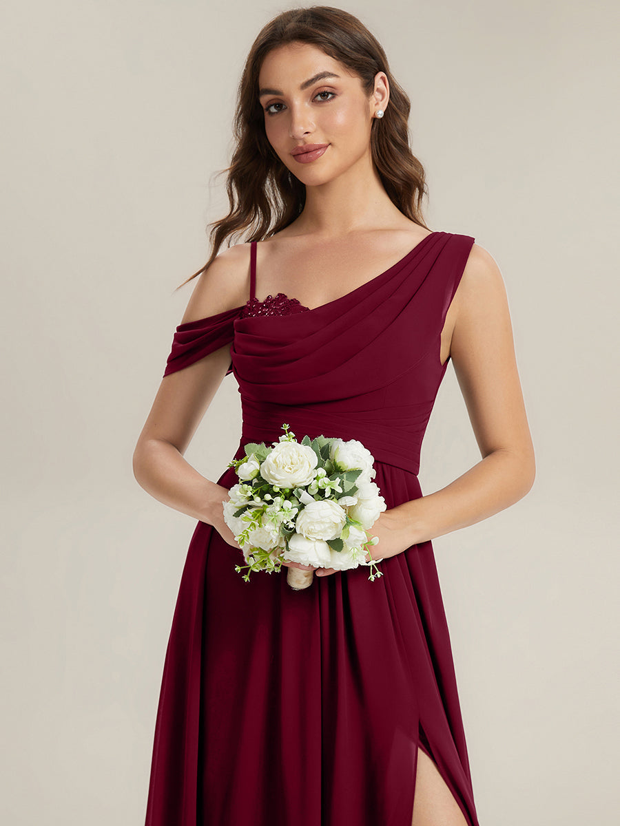 ever ERIKA|Thigh-High Slit Chiffon Dropped shoulders Bridesmaid Dress
