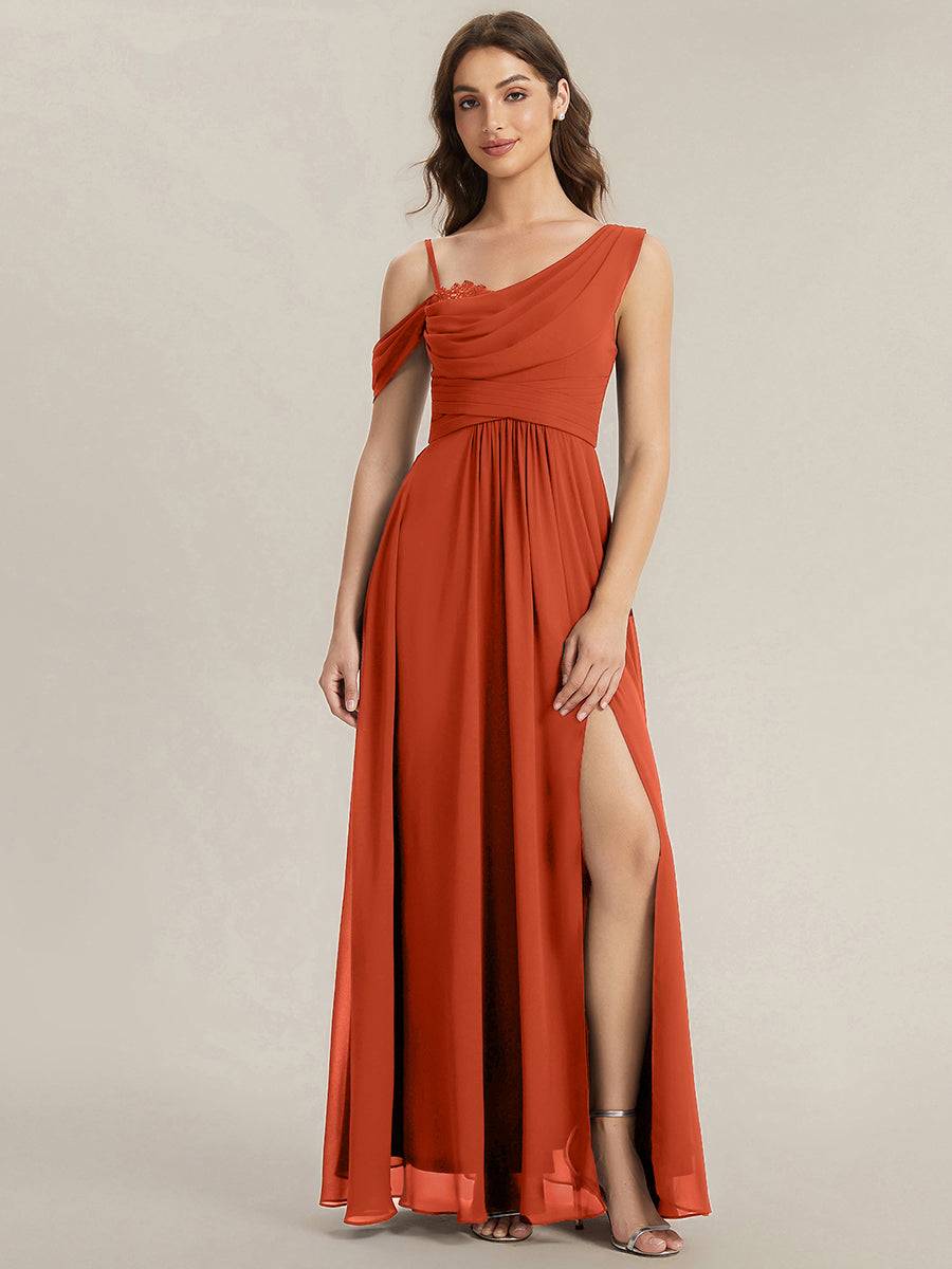 ever ERIKA|Thigh-High Slit Chiffon Dropped shoulders Bridesmaid Dress