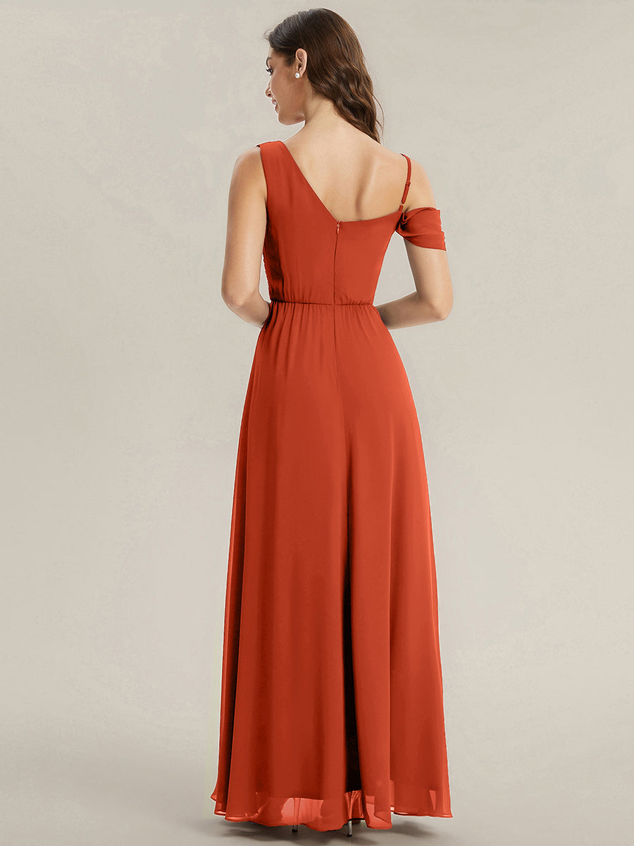 ever ERIKA|Thigh-High Slit Chiffon Dropped shoulders Bridesmaid Dress