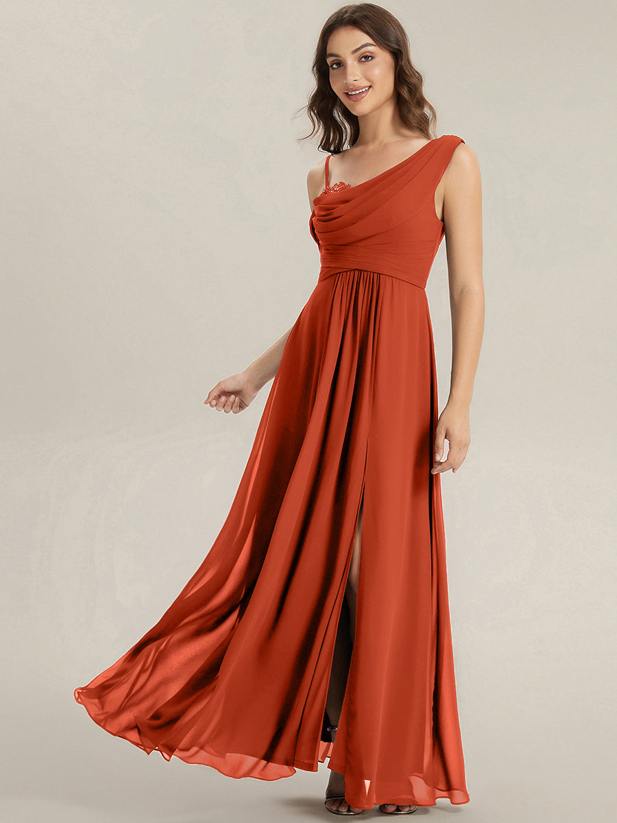 ever ERIKA|Thigh-High Slit Chiffon Dropped shoulders Bridesmaid Dress