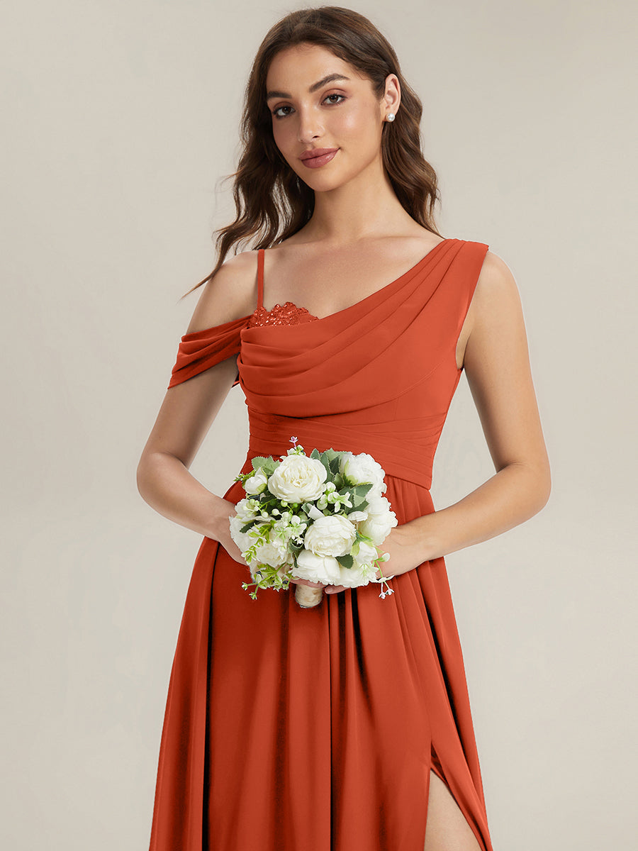ever ERIKA|Thigh-High Slit Chiffon Dropped shoulders Bridesmaid Dress