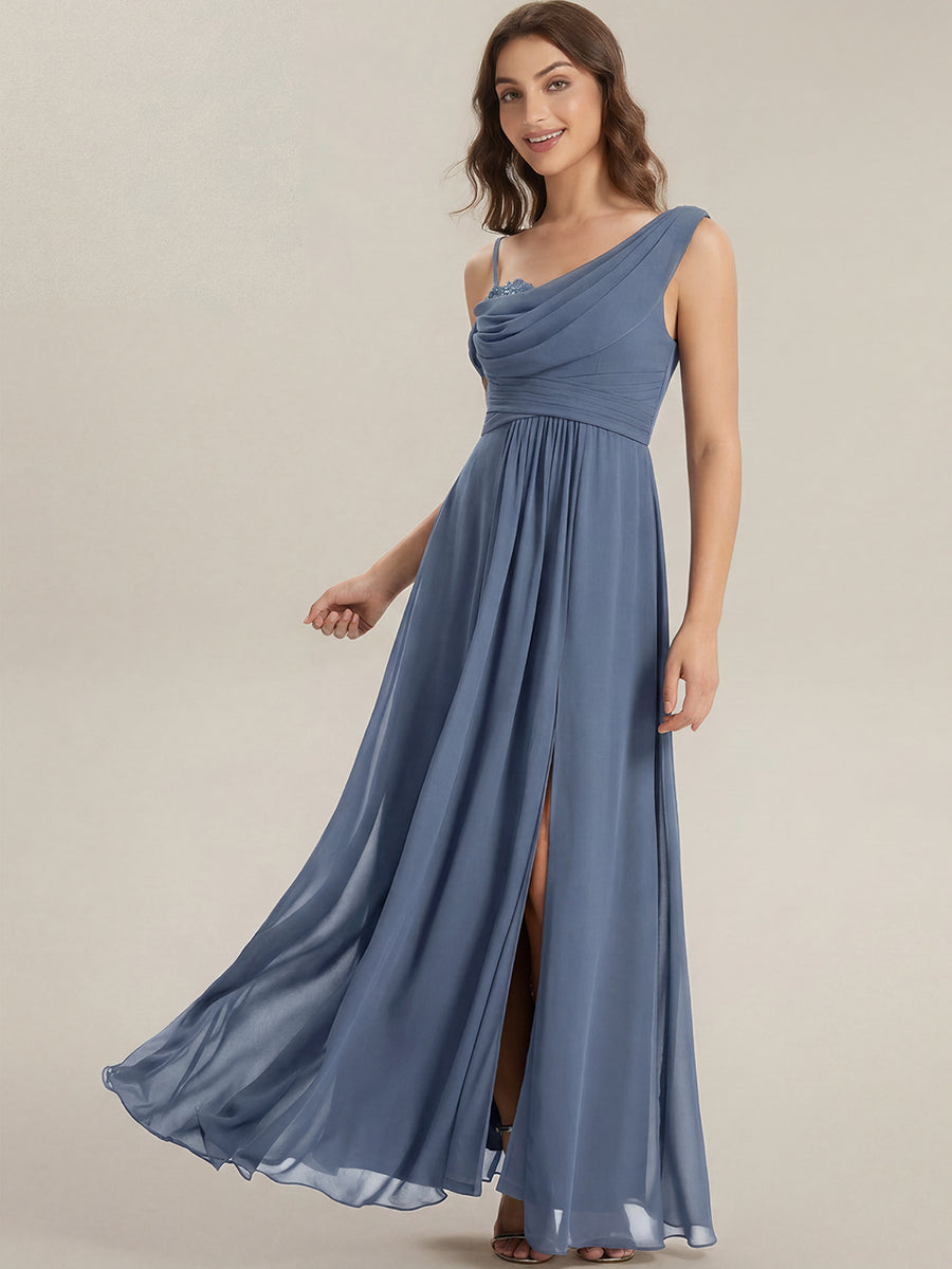 ever ERIKA|Thigh-High Slit Chiffon Dropped shoulders Bridesmaid Dress