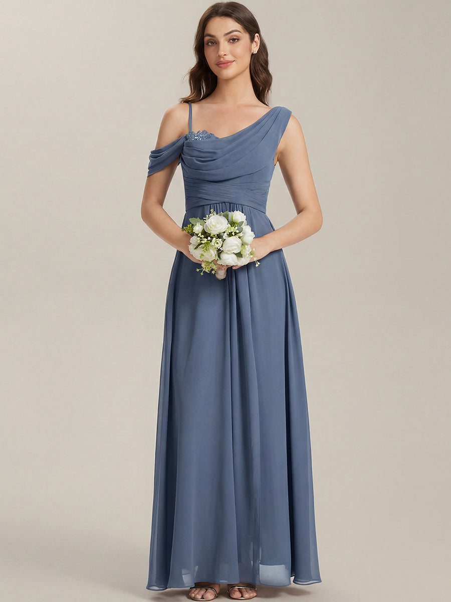 ever ERIKA|Thigh-High Slit Chiffon Dropped shoulders Bridesmaid Dress