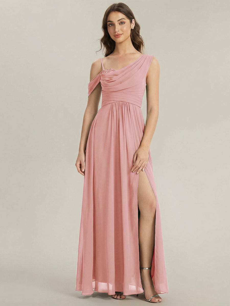ever ERIKA|Thigh-High Slit Chiffon Dropped shoulders Bridesmaid Dress