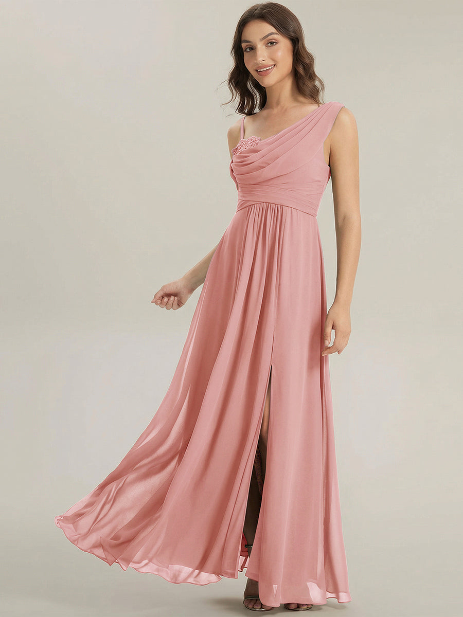 ever ERIKA|Thigh-High Slit Chiffon Dropped shoulders Bridesmaid Dress