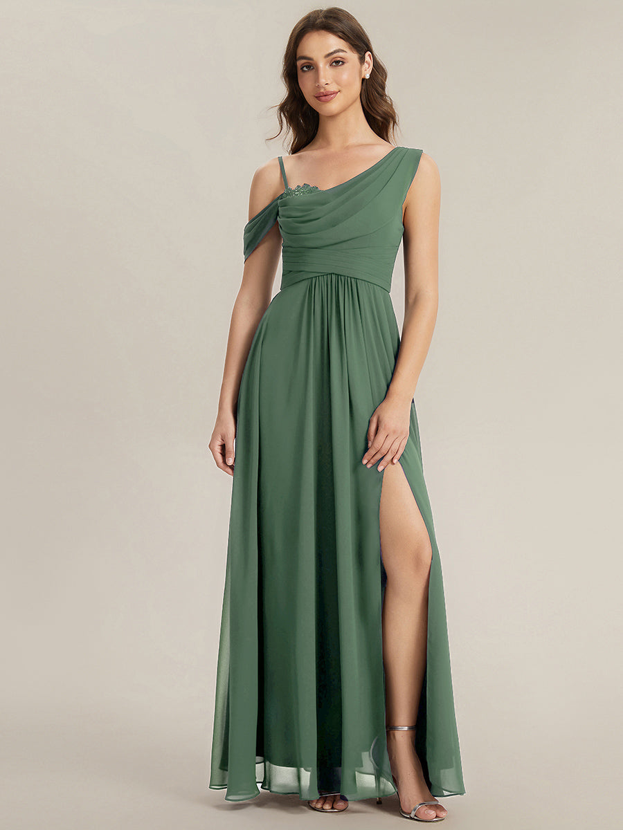 ever ERIKA|Thigh-High Slit Chiffon Dropped shoulders Bridesmaid Dress