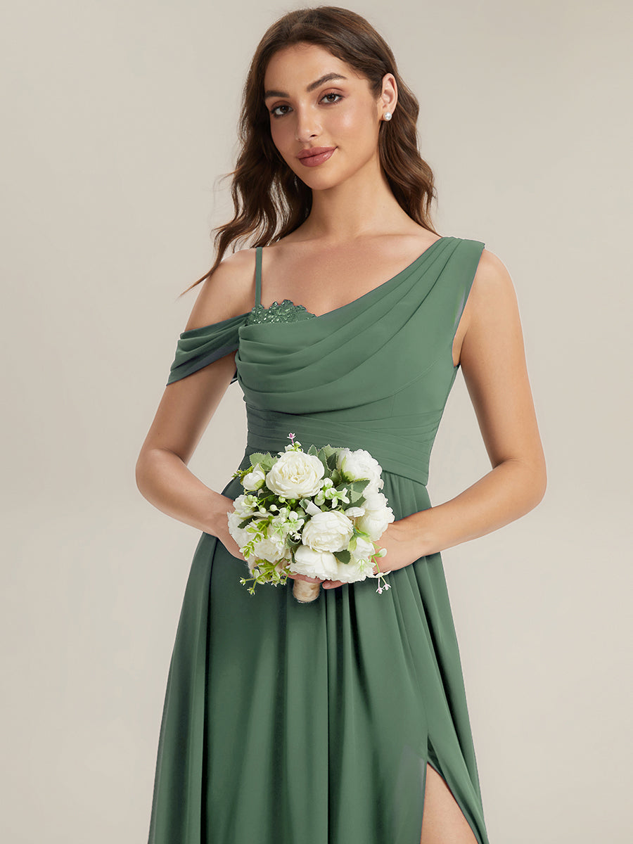 ever ERIKA|Thigh-High Slit Chiffon Dropped shoulders Bridesmaid Dress
