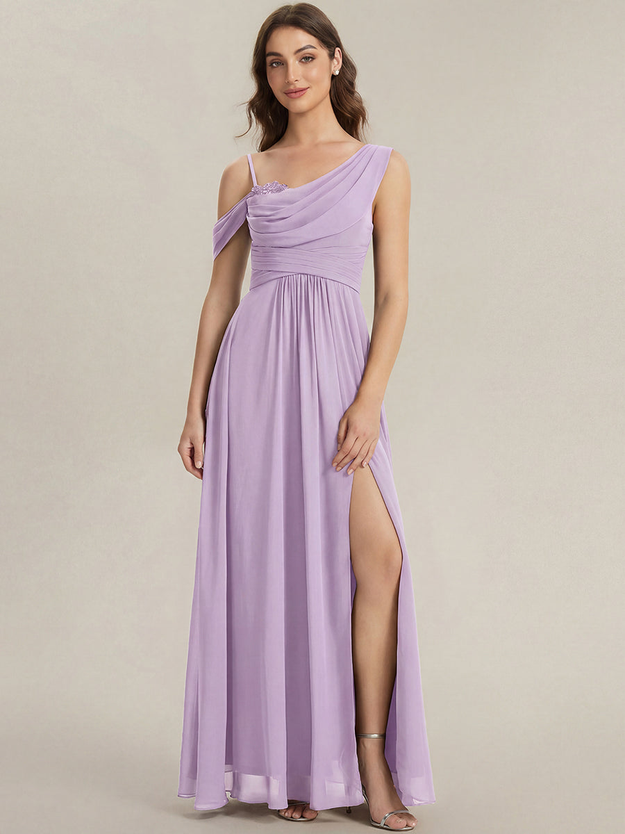 ever ERIKA|Thigh-High Slit Chiffon Dropped shoulders Bridesmaid Dress