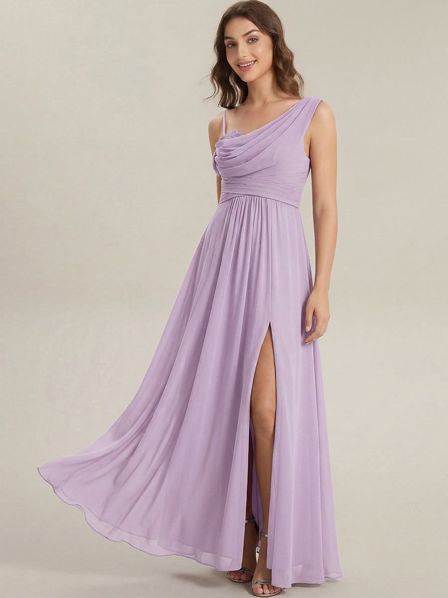 ever ERIKA|Thigh-High Slit Chiffon Dropped shoulders Bridesmaid Dress