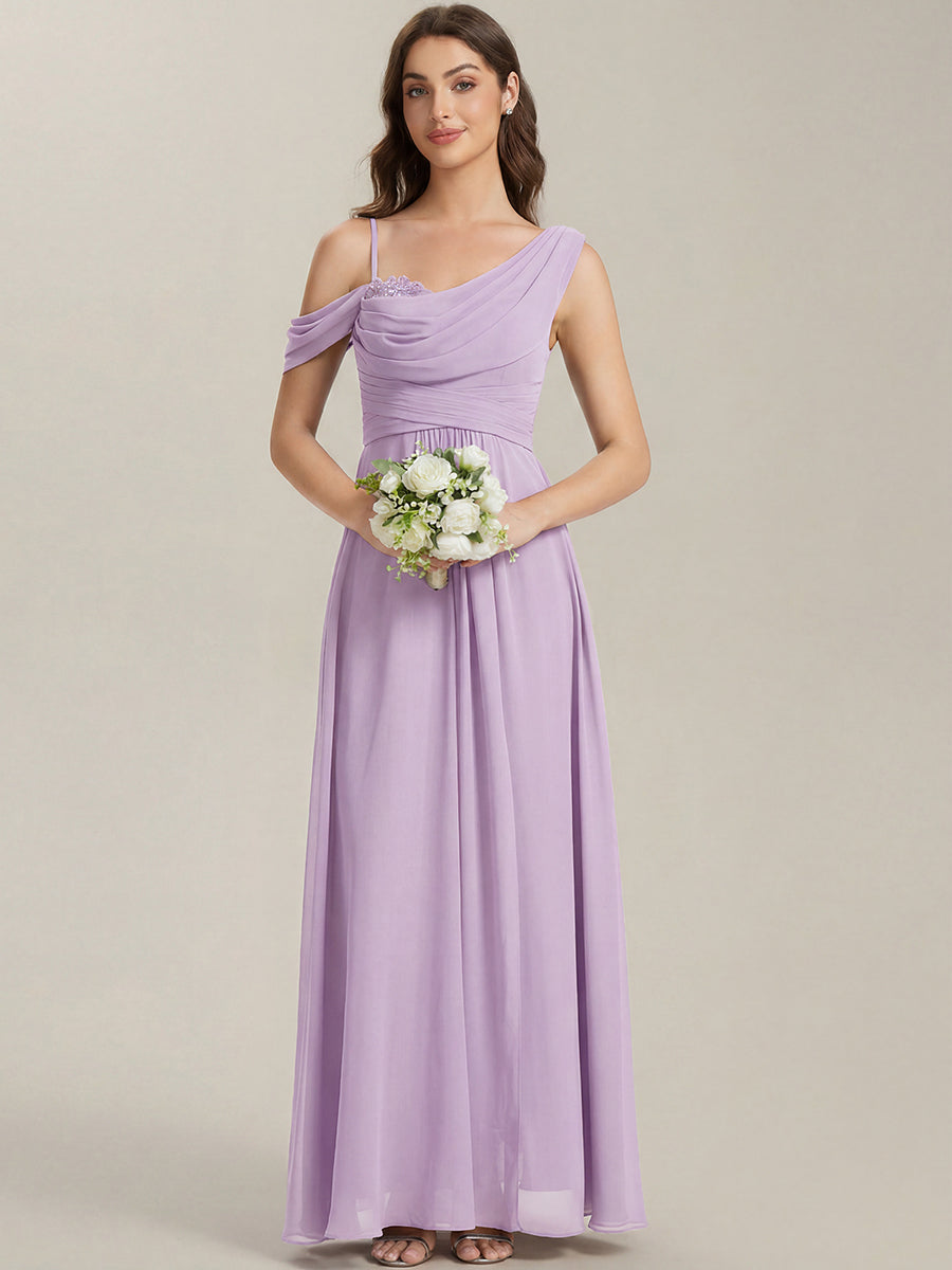 ever ERIKA|Thigh-High Slit Chiffon Dropped shoulders Bridesmaid Dress