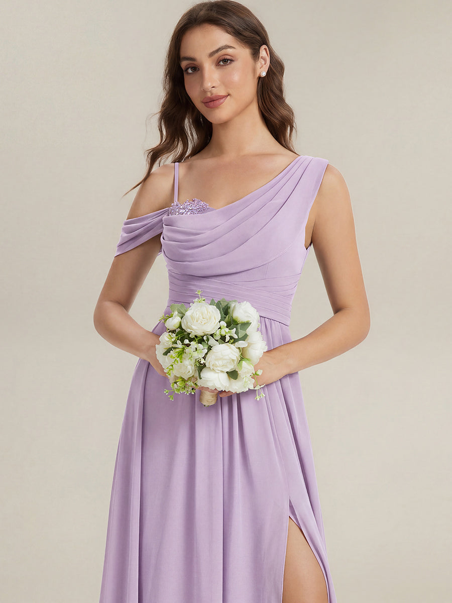 ever ERIKA|Thigh-High Slit Chiffon Dropped shoulders Bridesmaid Dress