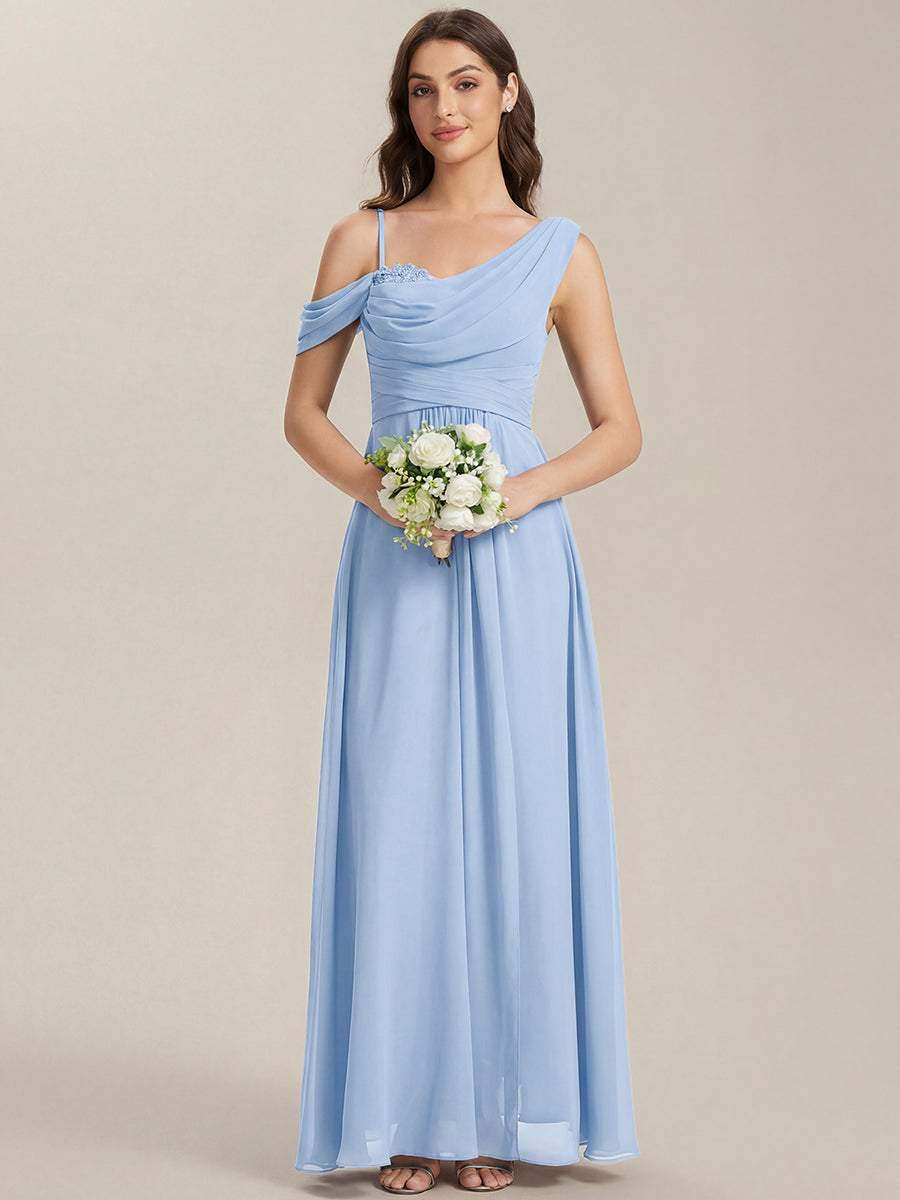 ever ERIKA|Thigh-High Slit Chiffon Dropped shoulders Bridesmaid Dress