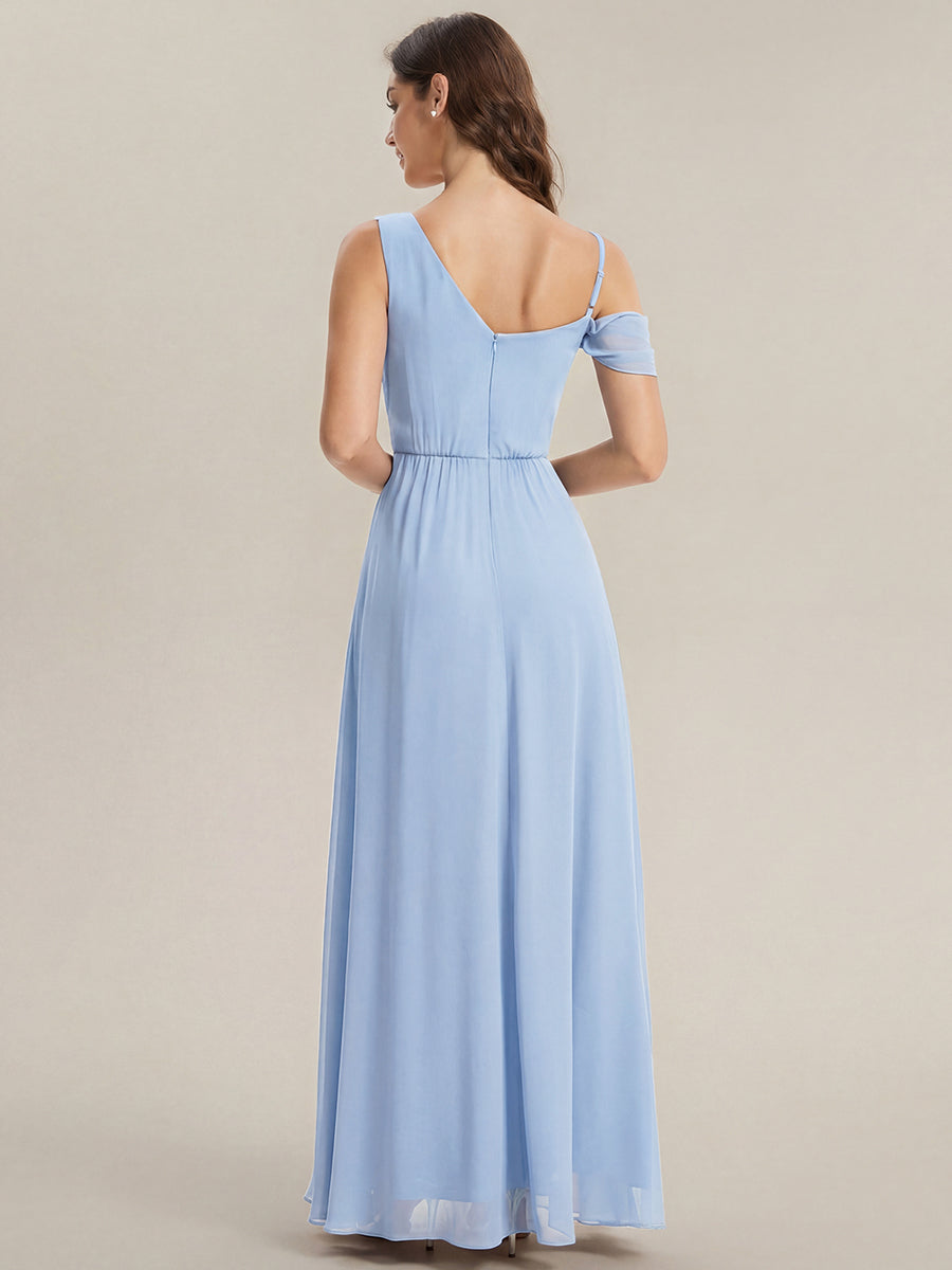 ever ERIKA|Thigh-High Slit Chiffon Dropped shoulders Bridesmaid Dress