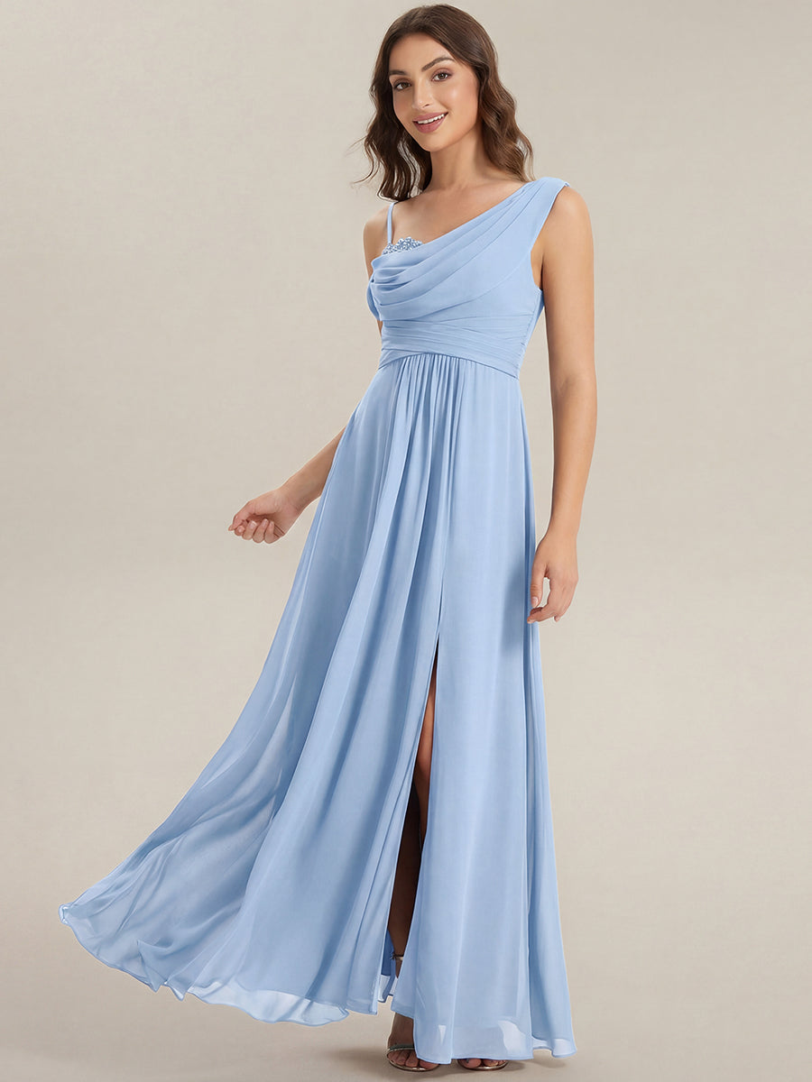 ever ERIKA|Thigh-High Slit Chiffon Dropped shoulders Bridesmaid Dress