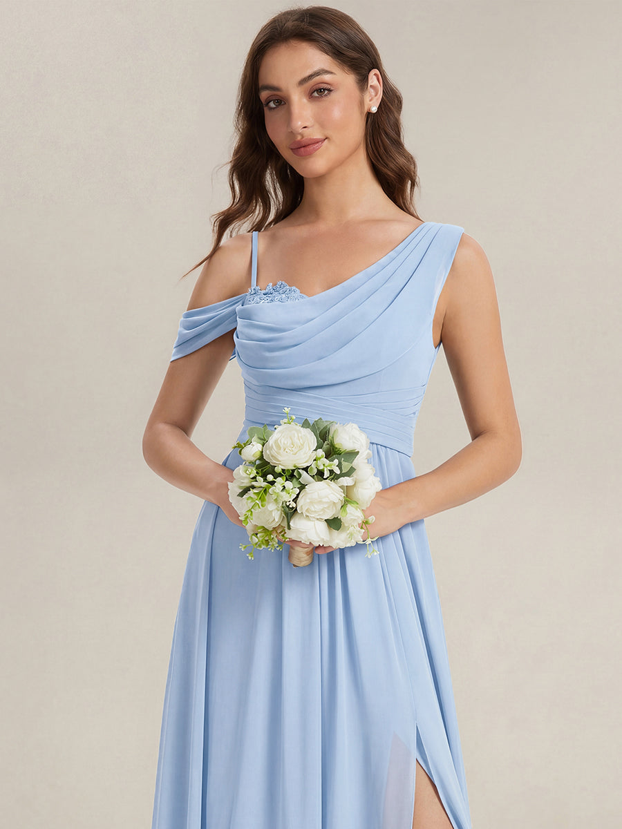 ever ERIKA|Thigh-High Slit Chiffon Dropped shoulders Bridesmaid Dress