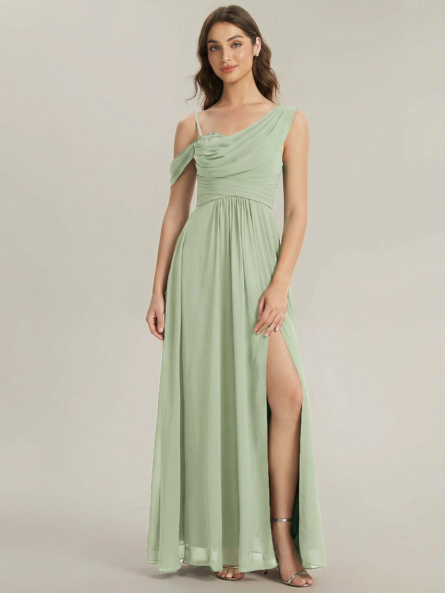 ever ERIKA|Thigh-High Slit Chiffon Dropped shoulders Bridesmaid Dress