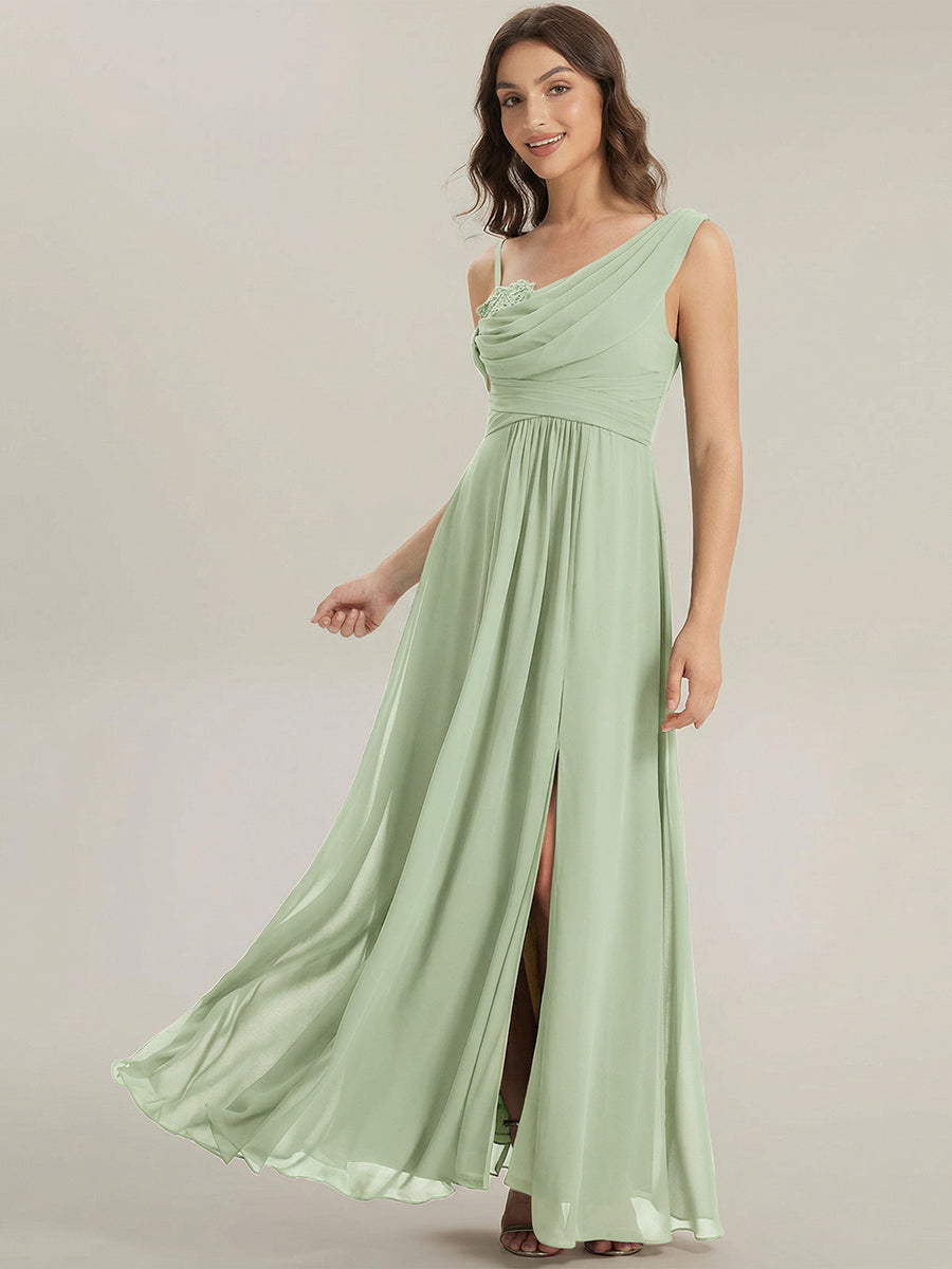ever ERIKA|Thigh-High Slit Chiffon Dropped shoulders Bridesmaid Dress